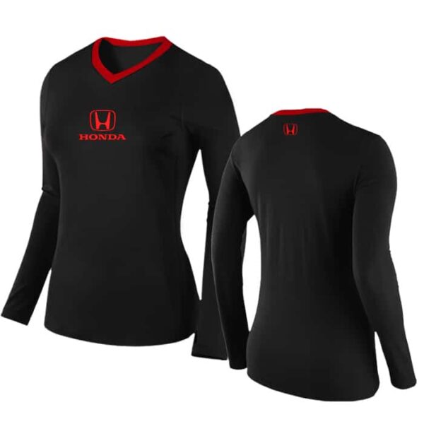 Playera Cuello V  Manga larga para mujer | combinada | Honda