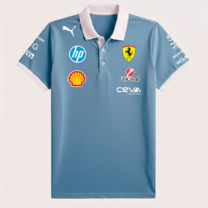 Playera-Ferrari-cuello-polo-azul